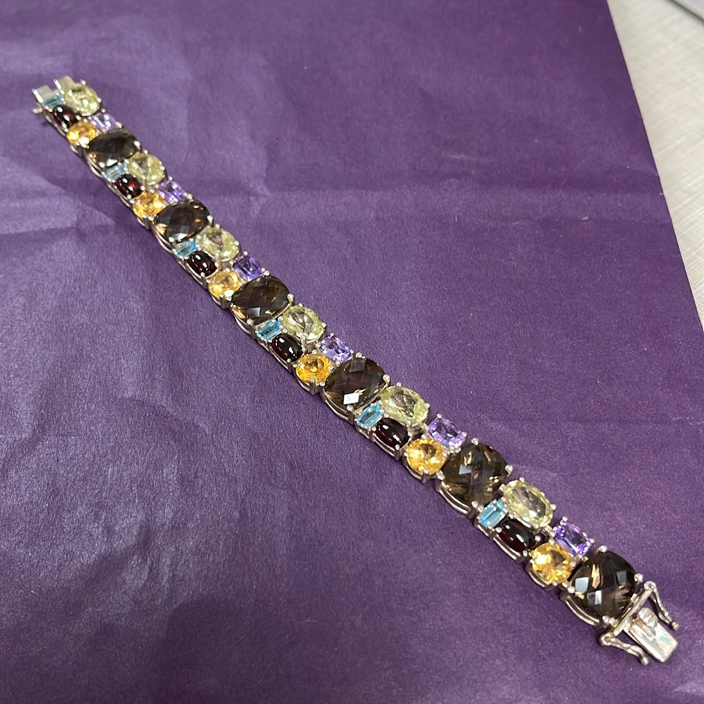 Beautiful 825 Sterling Silver 110 Carets Multicolored Gemstone Bracelet 7 1/4